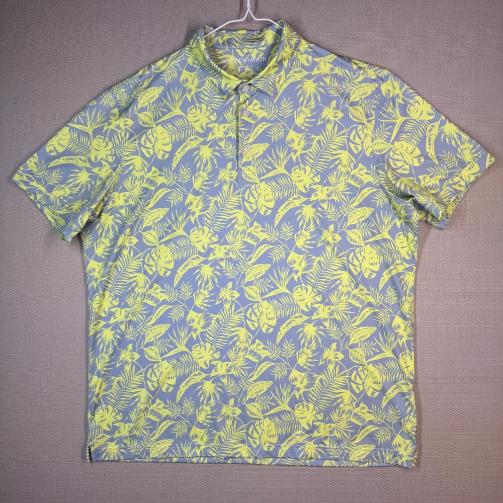 Mizzen+Main Mens Classic Fit Golf Stretch Polo Shirt Tropical Gray Yellow Size L